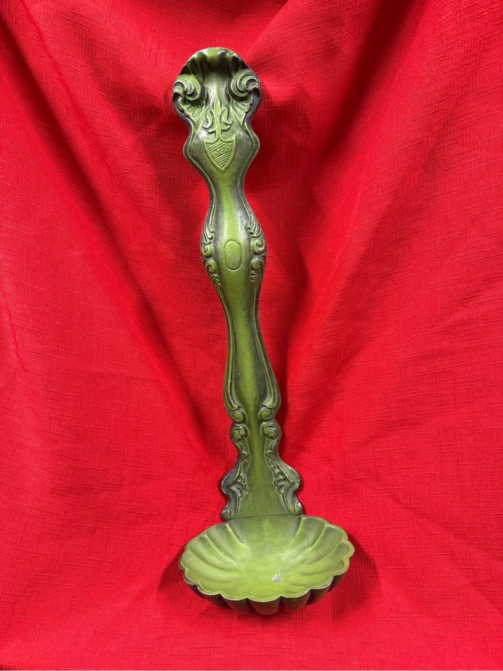 Vintage Ornate Green Metal Serving Ladle Wall Hanging Decoration Big Spoon